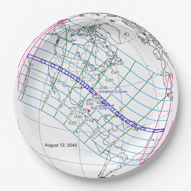 Gesamter Solar-Eclipse 2045 Globaler Pfad Pappteller (Vorderseite)