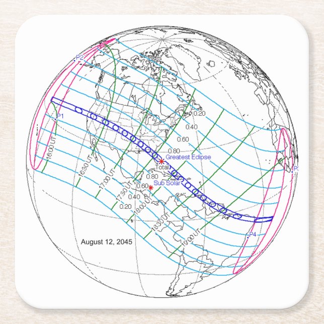 Gesamter Solar-Eclipse 2045 Globaler Pfad Rechteckiger Pappuntersetzer (Vorderseite)