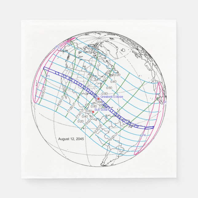 Gesamter Solar-Eclipse 2045 Globaler Pfad Serviette (Vorderseite)