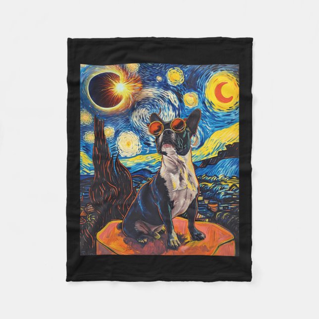 Gesamter Solar Eclipse Boston Terrier Dog Fleecedecke (Vorderseite)