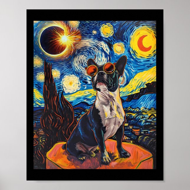 Gesamter Solar Eclipse Boston Terrier Dog Poster (Vorne)