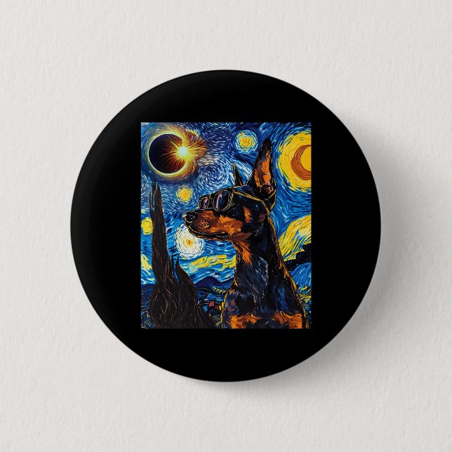 Gesamter Solar Eclipse Doberman Dog Button (Vorderseite)