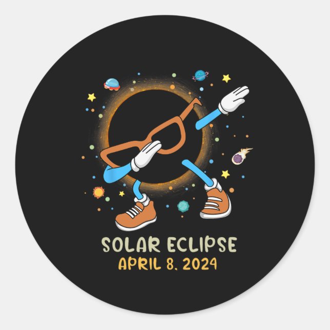 Gesamtes Solar-Eclipse 2024 Fun Dabbing für Kinder Runder Aufkleber (Vorderseite)