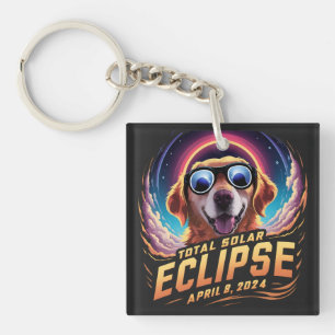 Gesamtes Solar-Eclipse 2024 Golden Retriever Lover Schlüsselanhänger