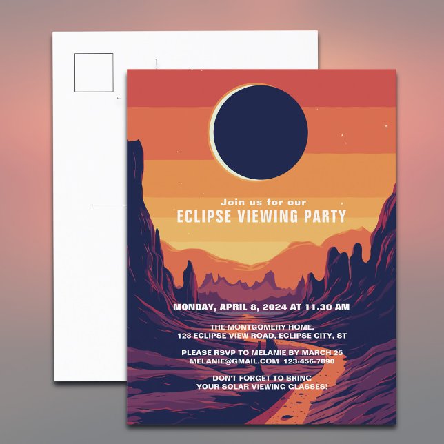 Gesamtes Solar-Eclipse-Party 4.8.2024 Landschaftli Einladungspostkarte (Personalize with your event details)