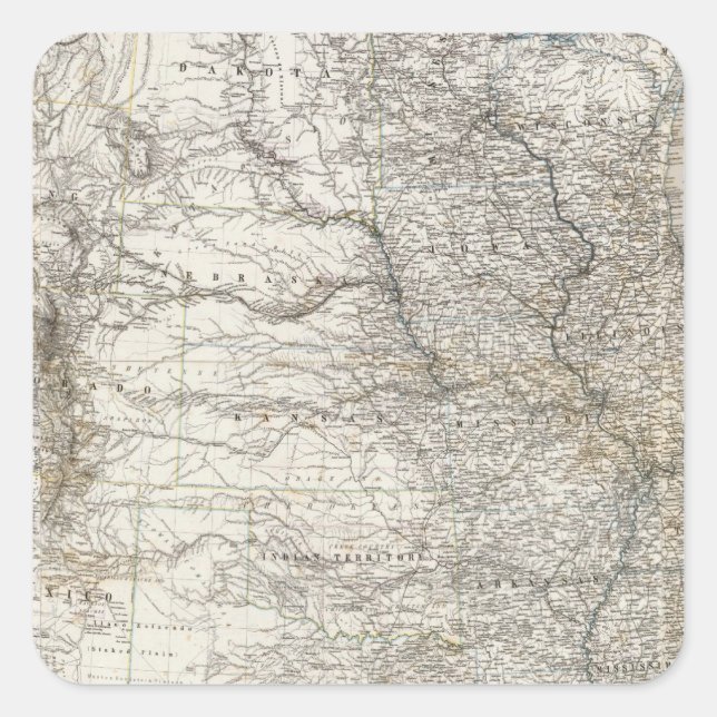 Gesamtkarte der USA Quadratischer Aufkleber (Vorderseite)
