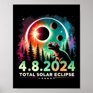 Gesamtsolare Eclipse Funny Dinosaurier mit Gläsern Poster