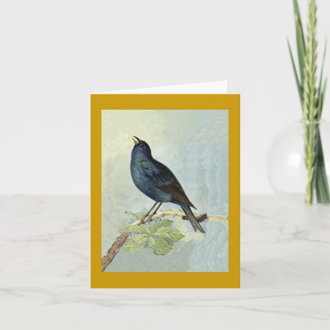 Gesang-Amsel-Aquarell-Anmerkungs-Karte Karte (Vorderseite)