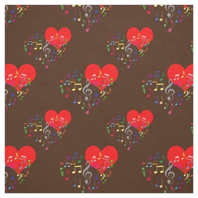 Gesang Herz Muster. Farbnotizen, brauner Hintergru Stoff (Muster)
