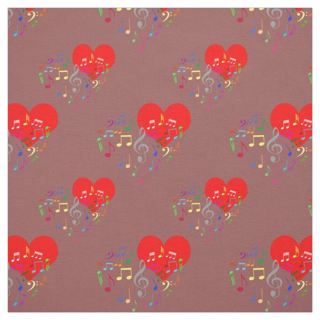 Gesang Herz Muster. Rote Herzen, farbenfrohe Notiz Stoff (Muster)