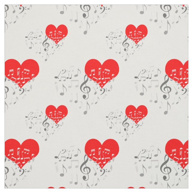 Gesang Herz Muster. Rote Herzen, graue Hinweise Stoff (Muster)