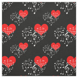 Gesang Herz Muster. Rotes Herz, weiße Notizen Stoff