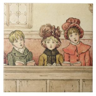 Gesang in der Kirche (w/c auf Papier) Fliese