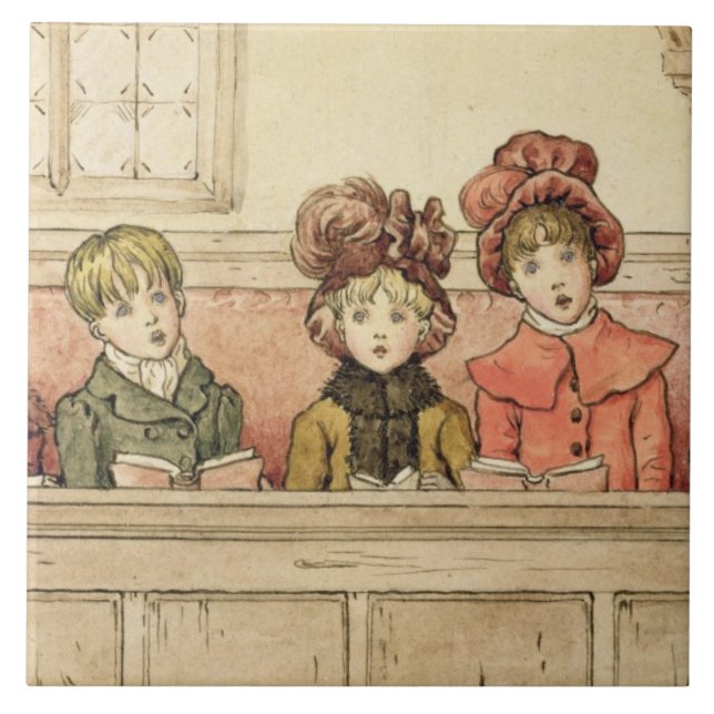 Gesang in der Kirche (w/c auf Papier) Fliese (Vorderseite)