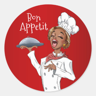 Gesang Koch Woman im roten Hintergrund Runder Aufkleber
