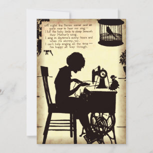 Gesang Sewing Lady Vintage Fee Gedicht Einladung