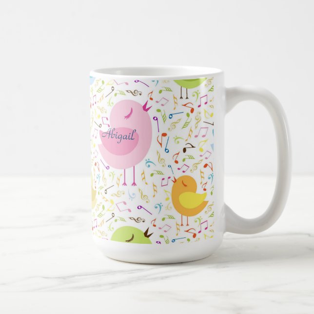 Gesang Vögel mit musikalischen Noten personalisier Tasse (Rechts)