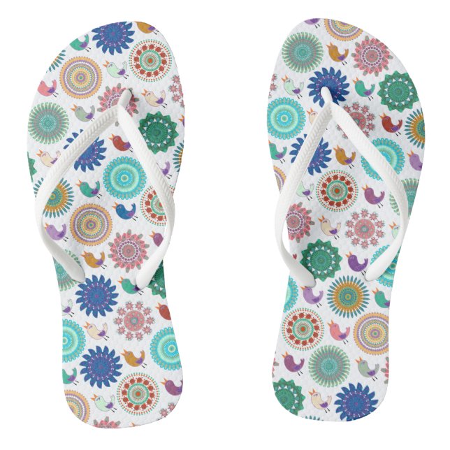 Gesang Vogel und Mandala Folk Art Niedliches Muste Flip Flops (Fußbett)