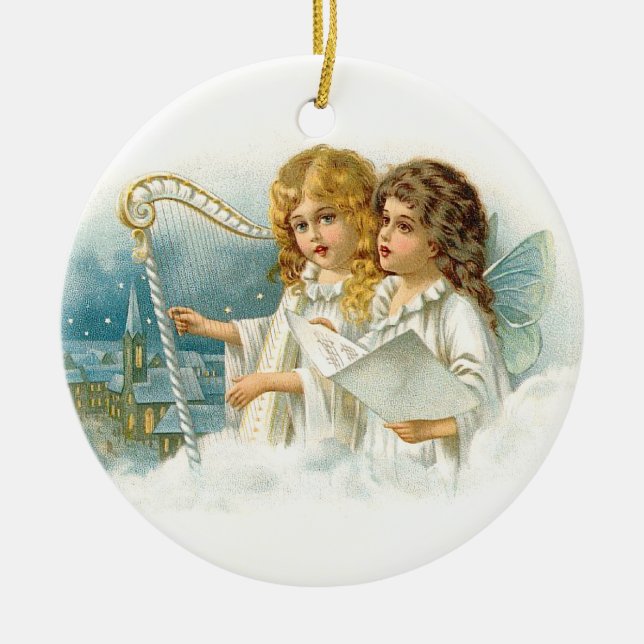 Gesang-Weihnachtsengel Keramikornament (Vorne)