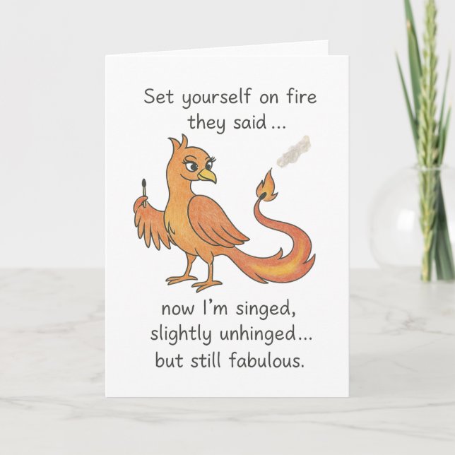 Gesangter und leicht aufklappbarer Phönix Karte (Vorderseite)