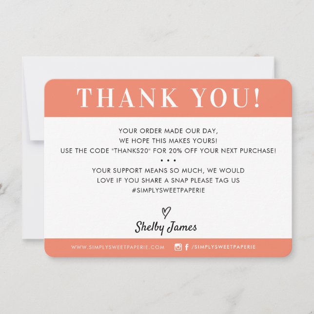 GESCHÄFT DANK IHNEN beruflich moderne, fett orange Dankeskarte (Vorderseite)