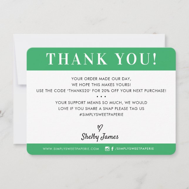 GESCHÄFT DANK IHNEN beruflich modernes kelgrün Dankeskarte (Vorderseite)