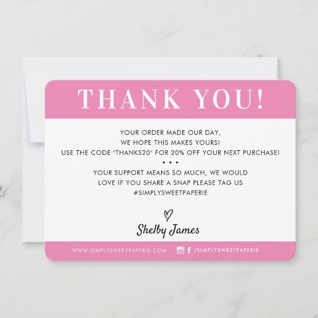 GESCHÄFT DANK IHNEN beruflich modernes Süßes pink Dankeskarte (Vorderseite)