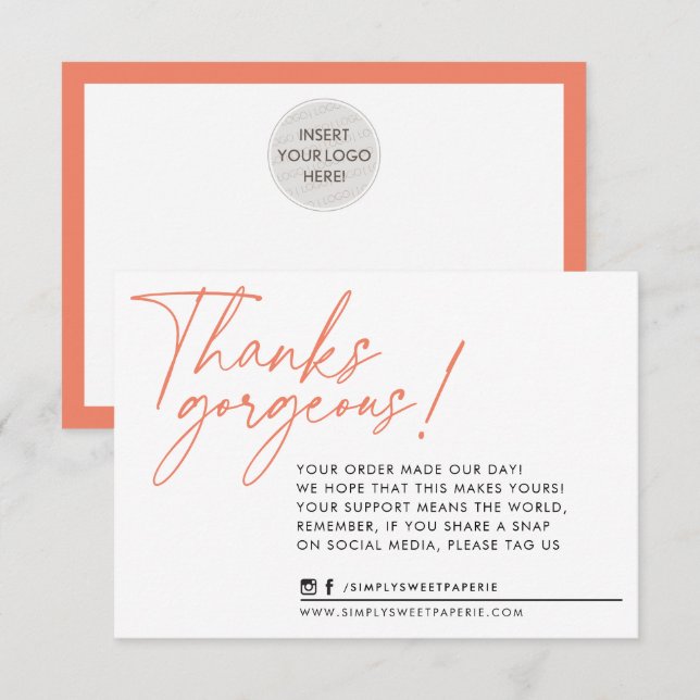 GESCHÄFT DANK IHNEN modernen Kugelschreiber orange Dankeskarte (Vorne/Hinten)