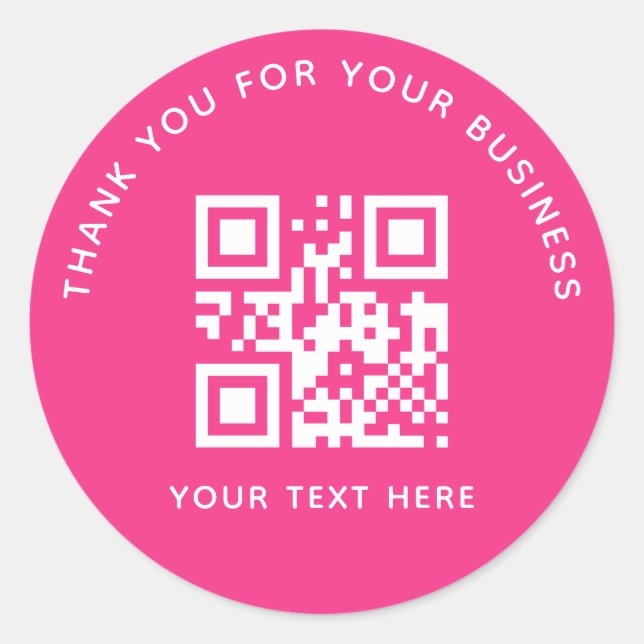 Geschäft Danke Benutzerdefinierter QR-Code Pink Runder Aufkleber (Vorderseite)