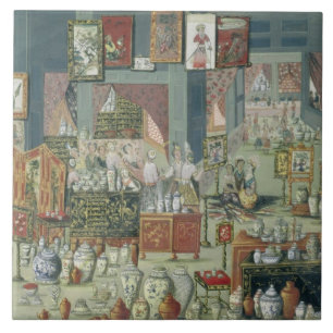 Geschäft, das chinesische Waren, Mitte des 18. Fliese