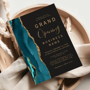 Geschäft Große Eröffnung Teal Gold Achat Dunkel Einladung