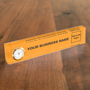 Geschäft Orangefarbene Acryltafel mit Uhr Namensplakette