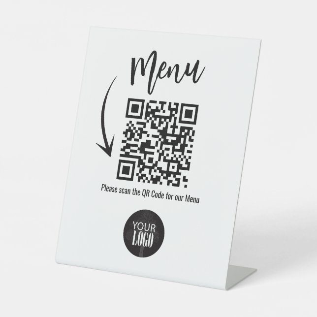 Geschäft Tisch QR-Code Modernes Logo-Menü Sockelschild (Vorderseite)