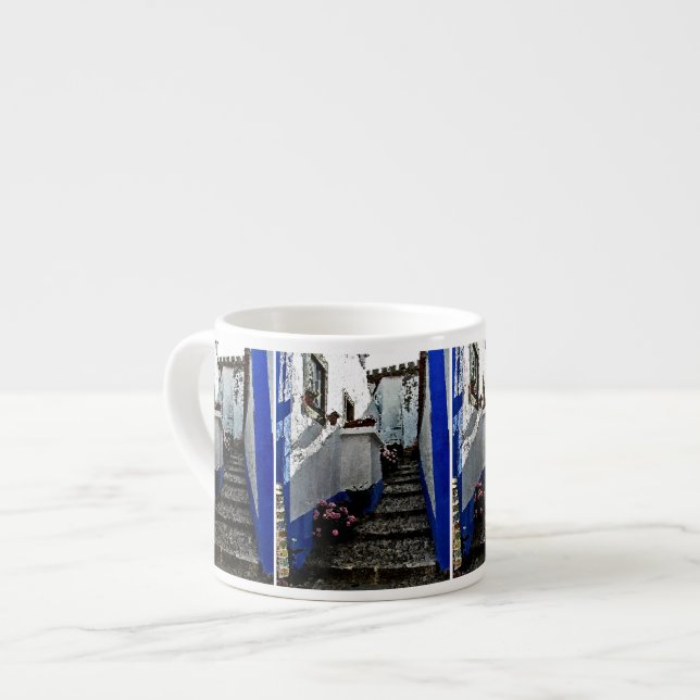 Geschäft und Schritte in Obidos Portugal Espressotasse (Vorderseite Links)