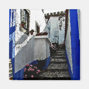 Geschäft und Schritte in Obidos Portugal Magnet