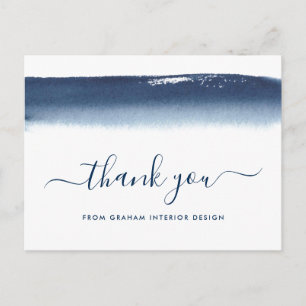 Geschäft Wasserfarbe Marineblau Danke Postkarte