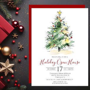 Geschäft Wasserfarbe Weihnachtsbaum Open House Einladung