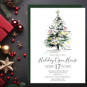 Geschäft Wasserfarbe Weihnachtsbaum Open House Einladung
