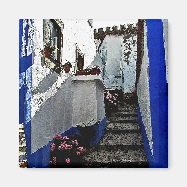 Geschäfte und Schritte in Obidos Portugal Magnet (Vorne)