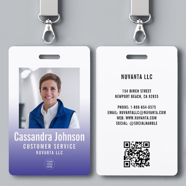 Geschäftlich Blaugradienteneffekt Mitarbeiterauswe Ausweis (company corporate business employee photo id badge template blue gradient modern minimalist simple)