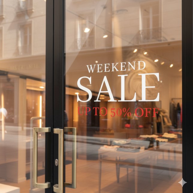 Geschäftlich Elegant Minimal Weiß & Rot | Ladenver Fensteraufkleber (Von Creator hochgeladen)