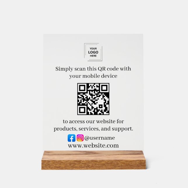 Geschäftliches Acryl-QR-Code-Werbeschild für den T Acrylschild (Vorderseite)