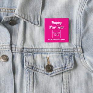 Geschäftliches Neujahrsgruß auf rosa quadratischem Button