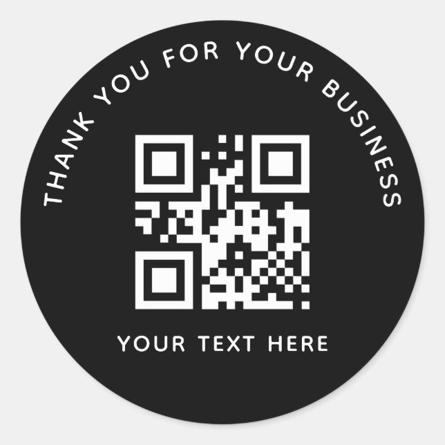 Geschäfts-Danke-Schwarz QR-Code individuell Runder Aufkleber (Vorderseite)