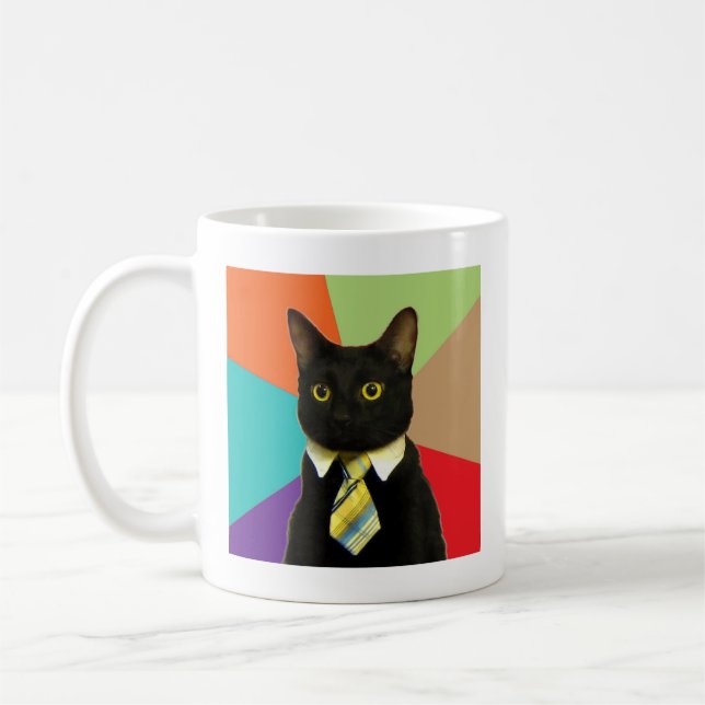 Geschäfts-Katzen-Ratetier Meme Tasse (Links)