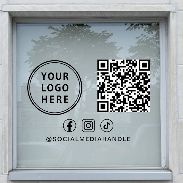 Geschäfts-Logo QR-Code Social Media Horizontal Fensteraufkleber (Business Logo QR Code Social Media Horizontal Window Cling)