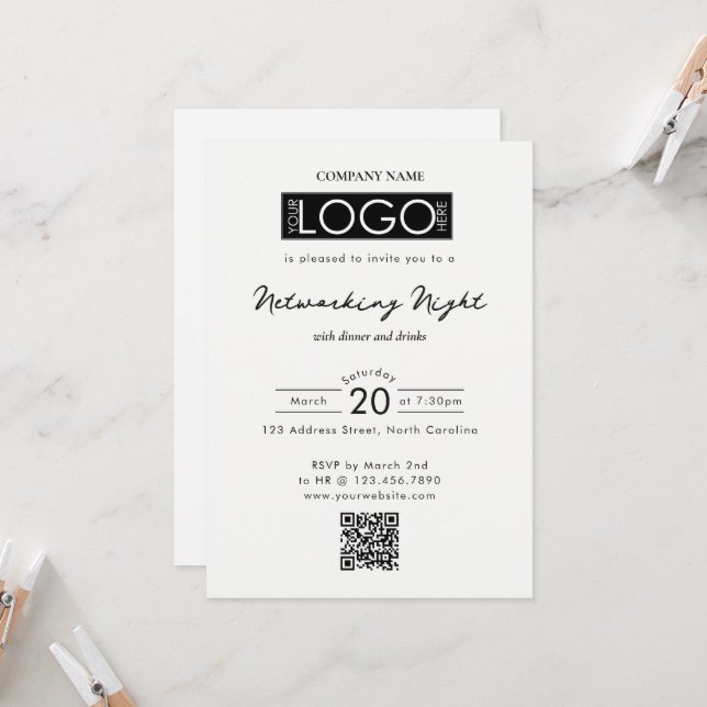 Geschäfts-Netzwerk-Dinner-Event-Logo-QR-Code Einladung (Vorderseite/Rückseite Beispiel)