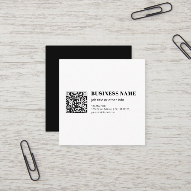 Geschäfts-QR-Code & editierbarer retro-moderner Te Quadratische Visitenkarte (Vorderseite/Rückseite Beispiel)