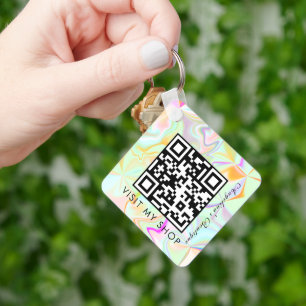 Geschäfts-QR-Code Faux-Holografisches Monogramm Schlüsselanhänger