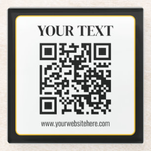 Geschäfts-QR-Code mit oberem und unterem Text, Sch Glasuntersetzer